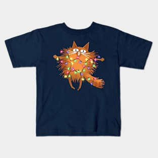 The Ginger Cat and the Christmas Tree Lights Kids T-Shirt